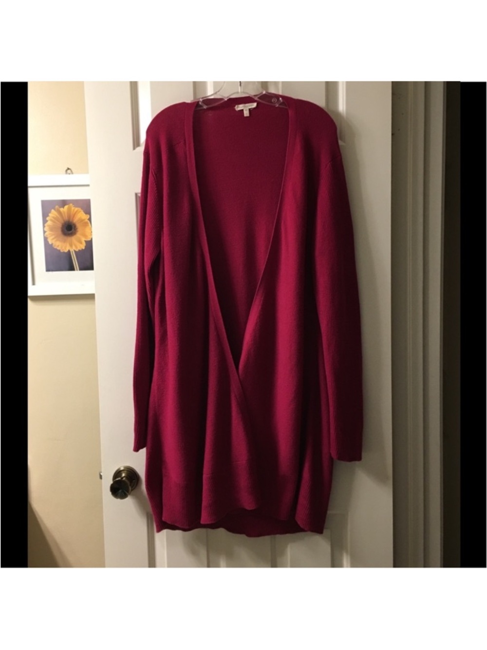 Eileen Fisher long angular front cardigan xl pink red